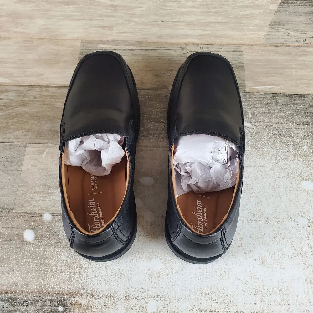 Florsheim Bogan Jr II Kids Boots Sz 4.5 W‎ Black Leather Slip On Moccasin Toe